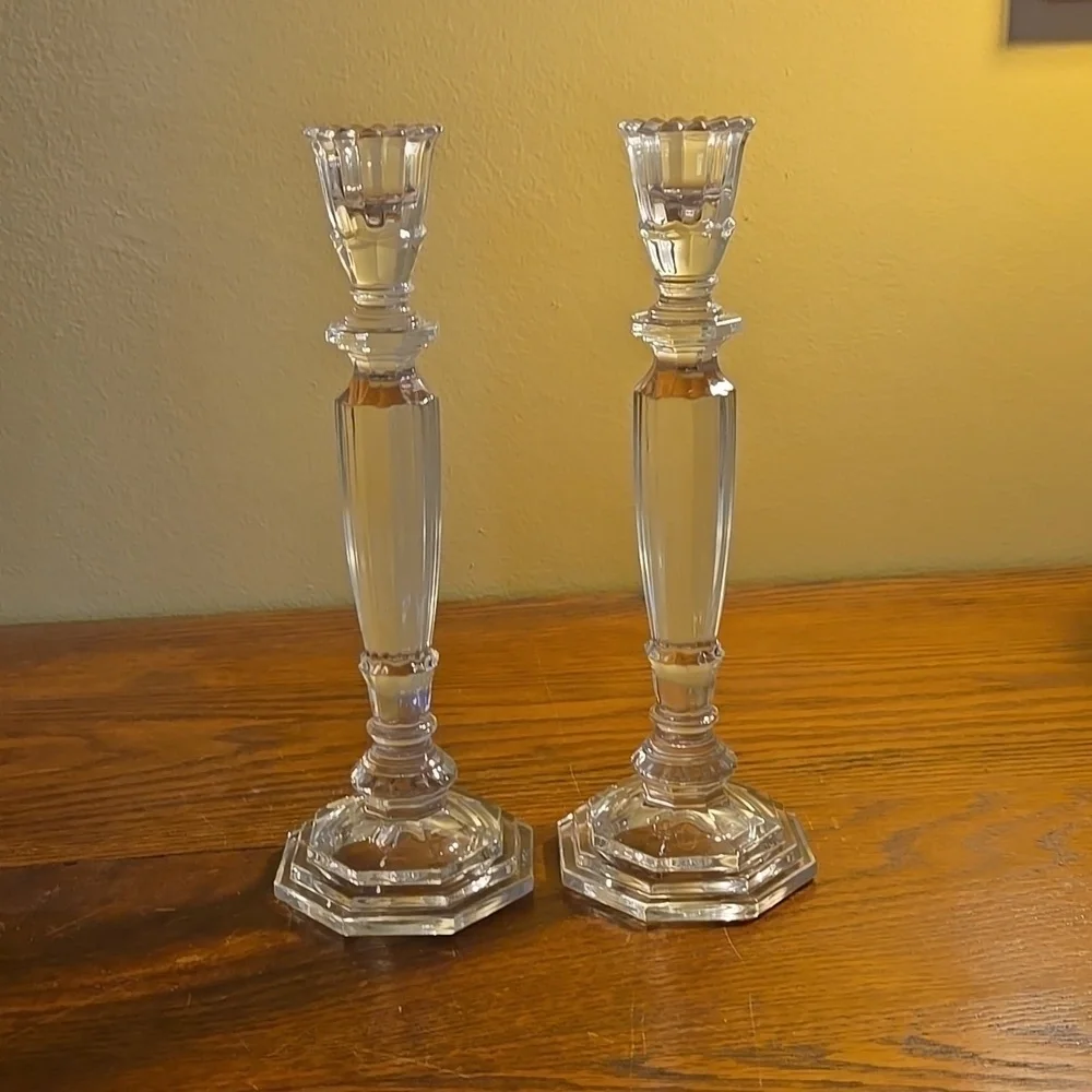 Vintage Pair of Glass Candleholders 9 inches tall